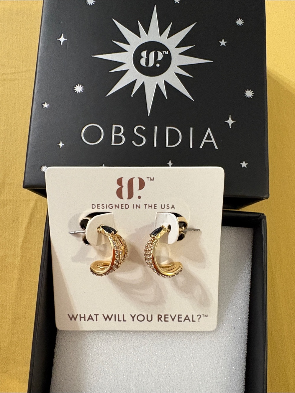 Obsidia Gold Pavé Crescent Huggie Earrings